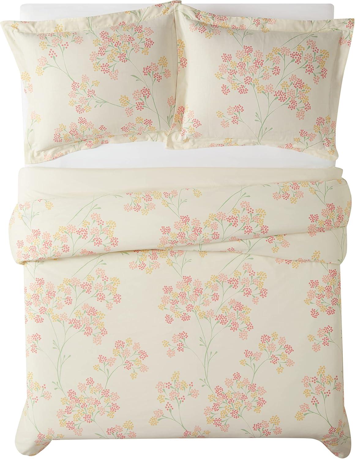 Ivory Cotton Floral Reversible Full Comforter Set