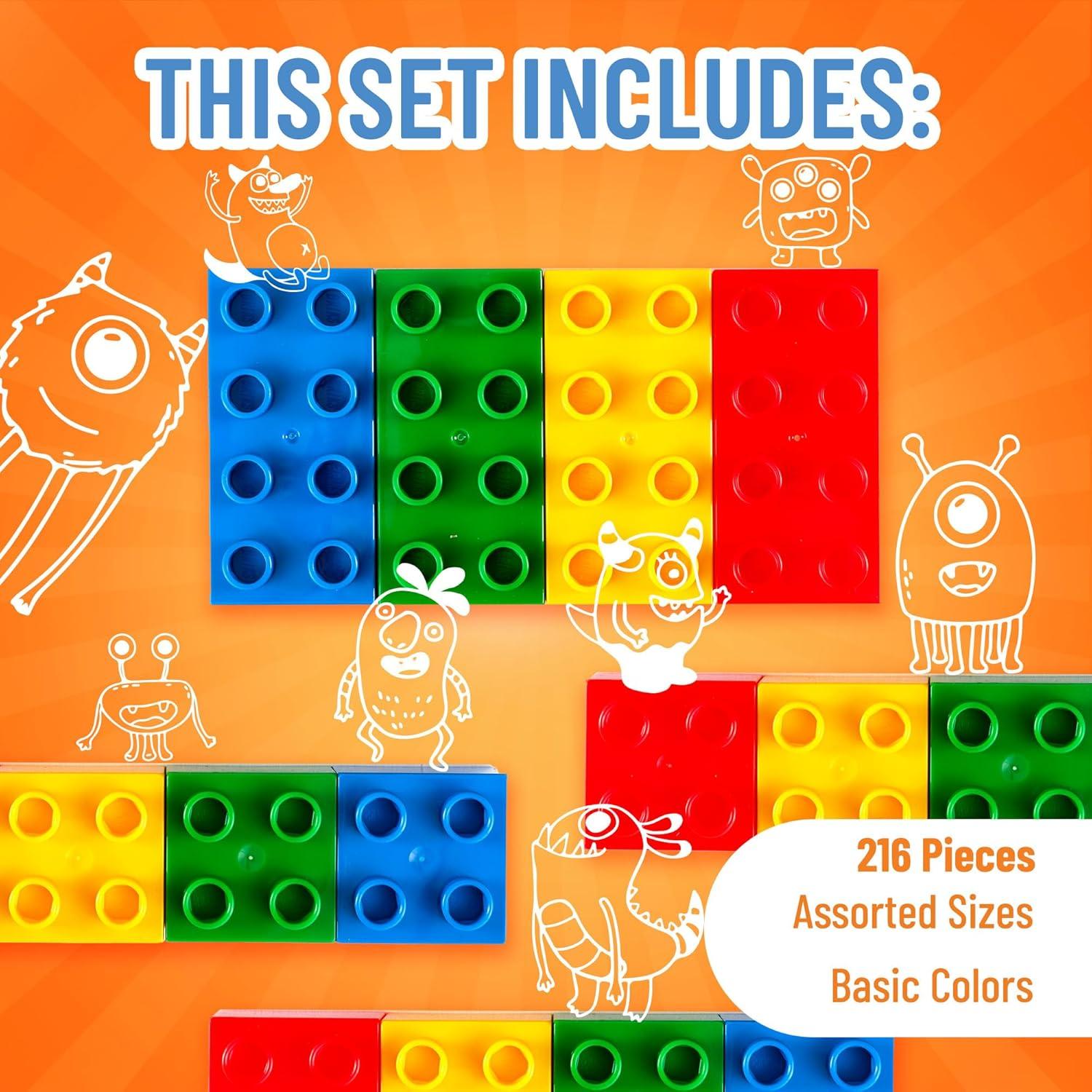 Strictly Briks Toy Building Block Starter Kit, Blue, Green, Red, and Yellow, 216 Pieces, 100% Compatible with All Major Brick Brands