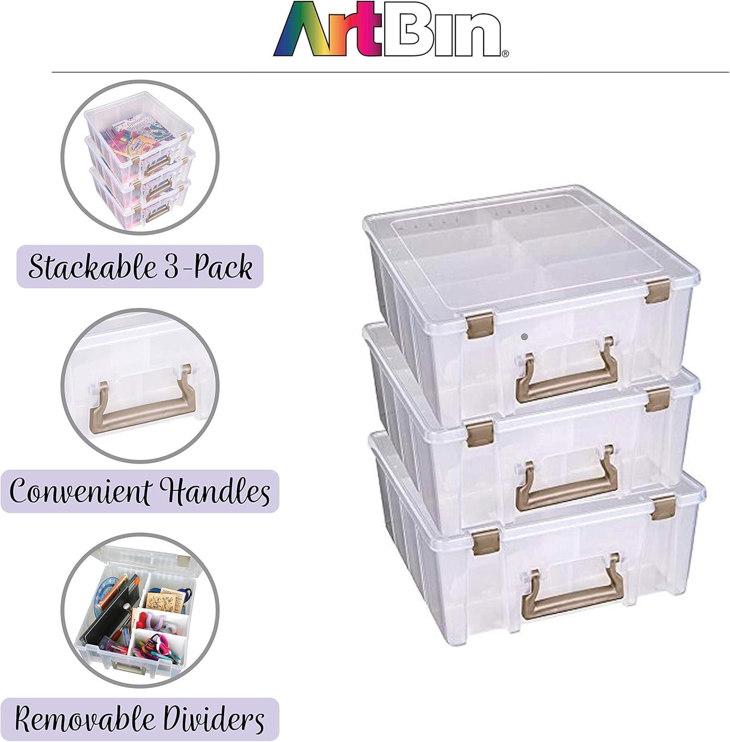 Clear and Gold Stackable Plastic Craft Storage Boxes, 3-Pack