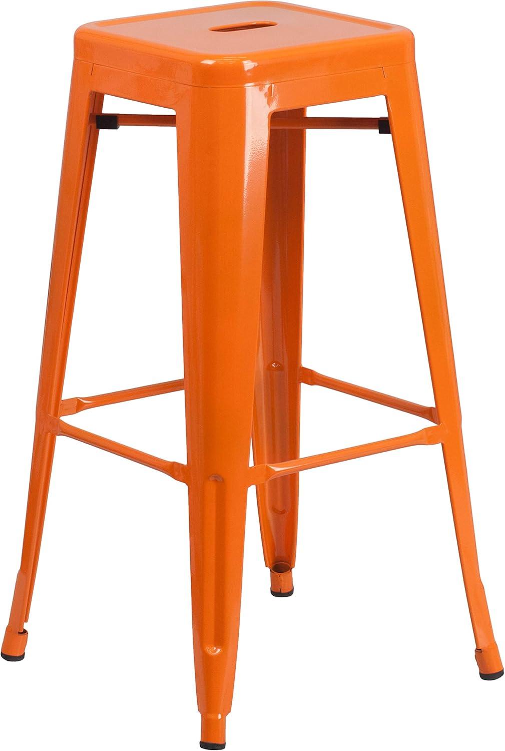 Flash Furniture Commercial Grade 30" High Backless Orange Metal Indoor-Outdoor Barstool with Square Seat
