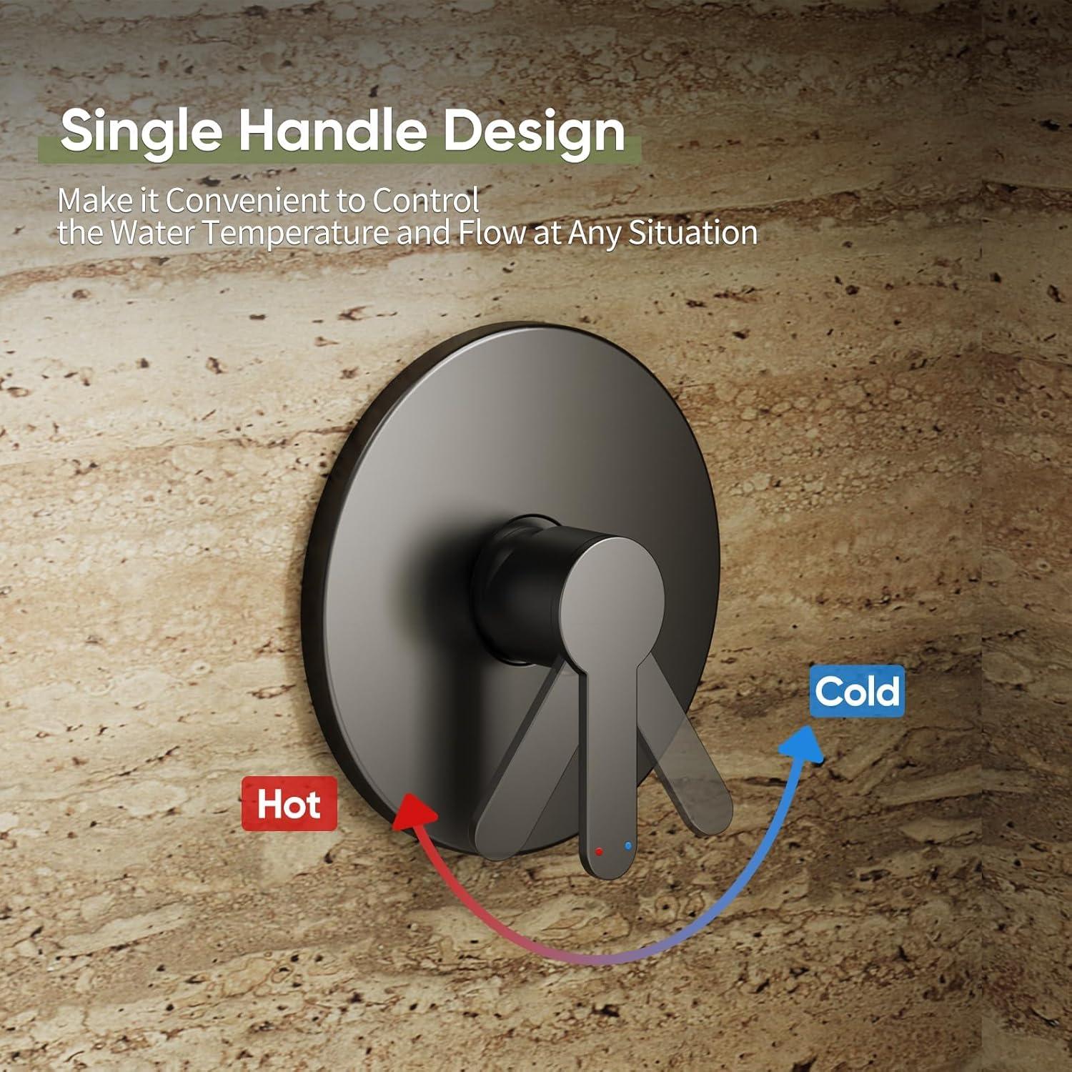 Tub Shower Faucet Set, 8 Inch Matte Black Shower Head and Handle Set, High Pressure Bathtub Shower Faucet with Valve, Tub Spout and Trim Kit, Bathroom Shower Faucet Sets Complete, Black