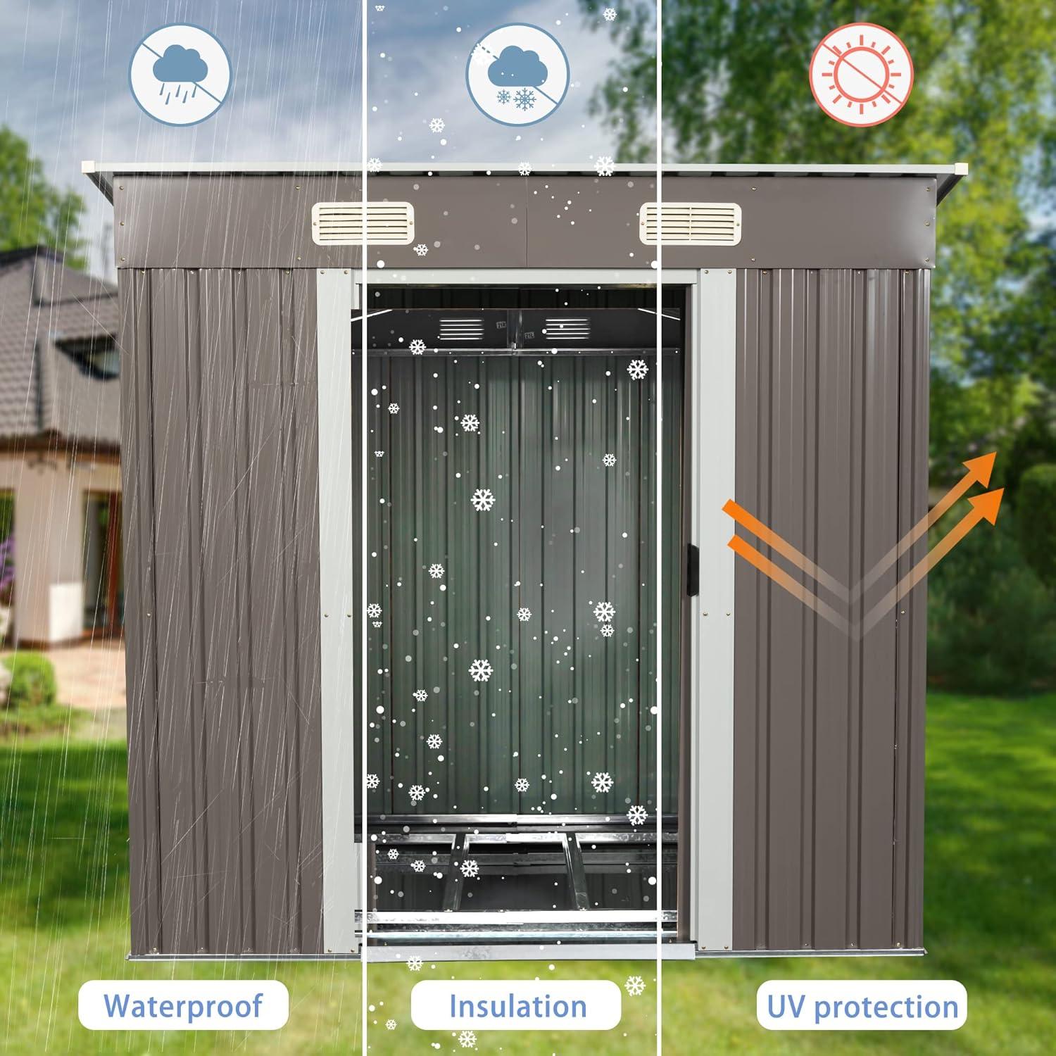 GZMWON 6Ft X 4Ft Outdoor Metal Storage Shed