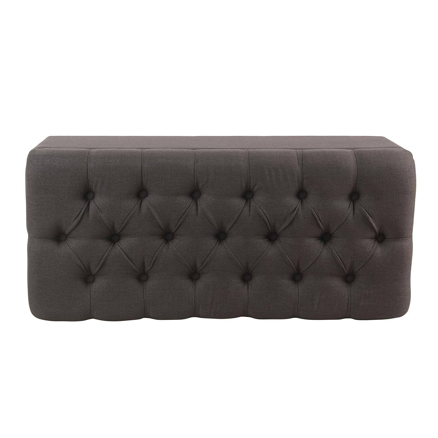 Ainsley Button Tufted Storage Bench Dark Charcoal Gray - HomePop: Upholstered Ottoman for Bedroom with Wood Legs
