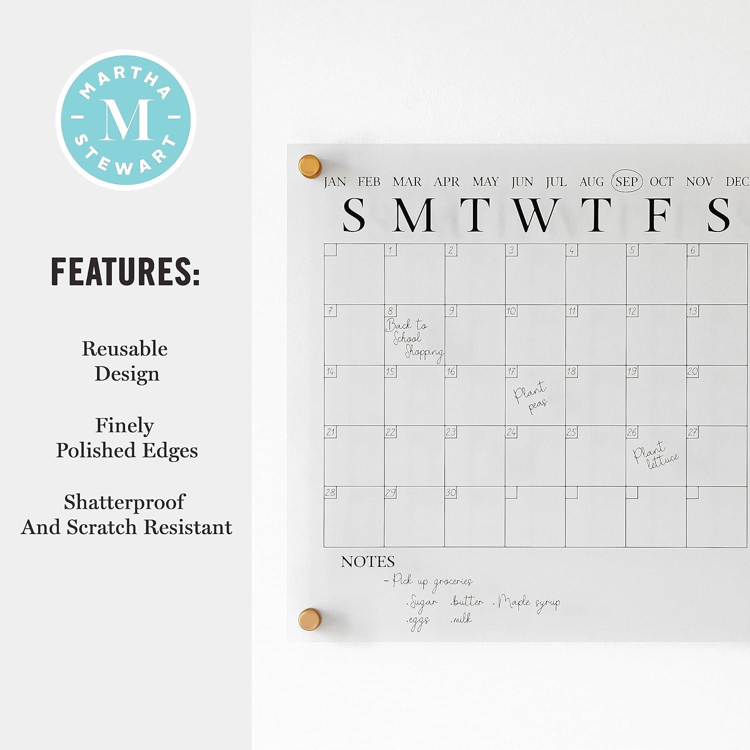 Thomas Martha Stewart Acrylic Wall Calendar with Dry Erase Marker and Mounting Hardware