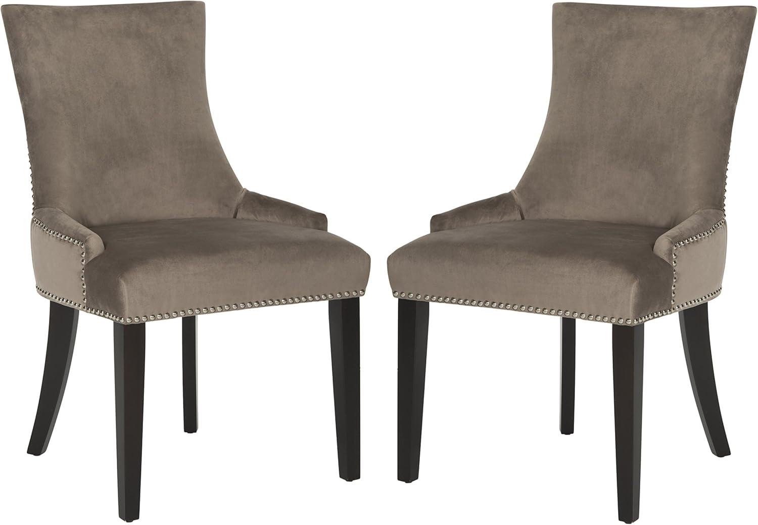 Transitional Gray Velvet Upholstered Side Chair with Birch Legs