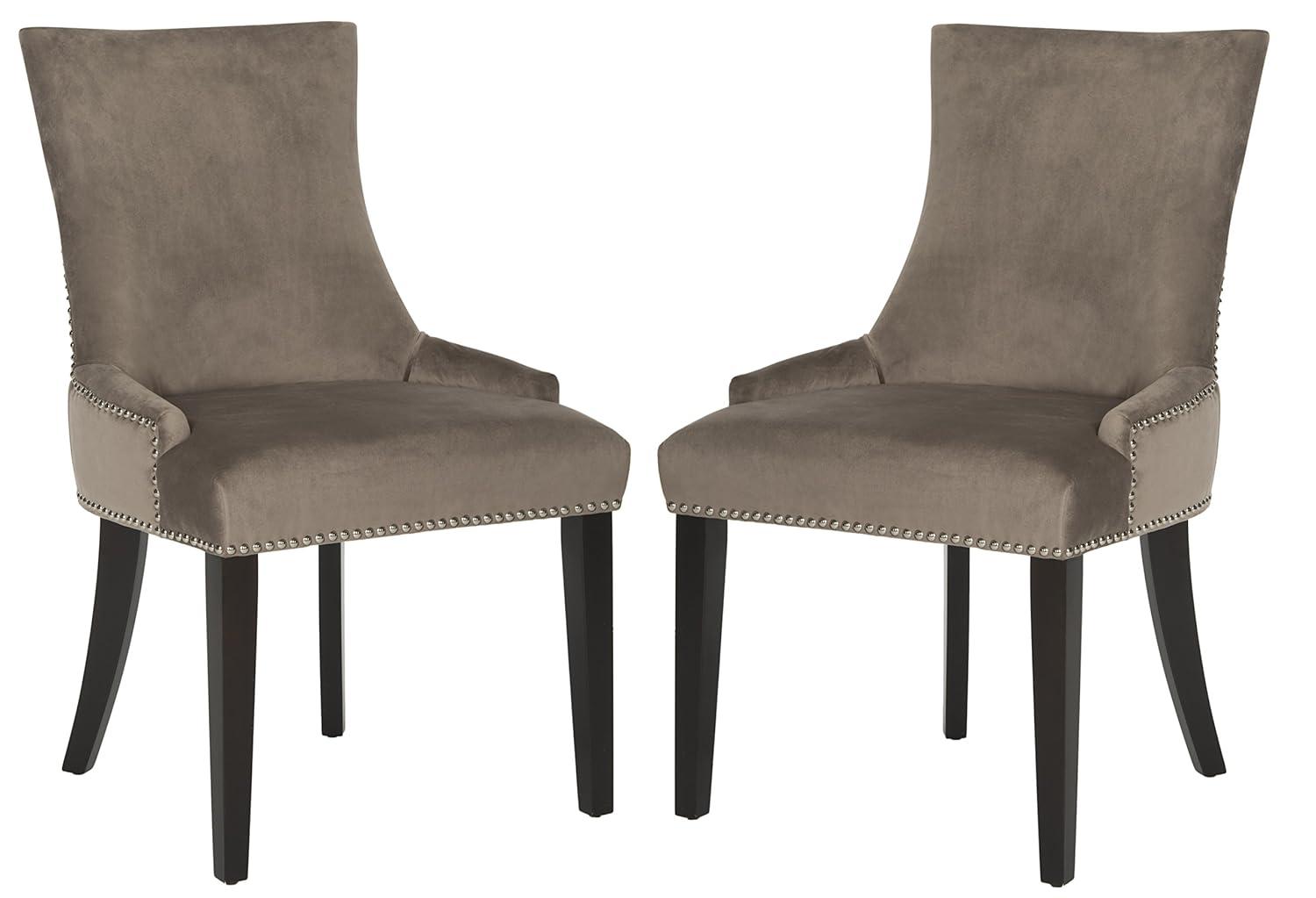 Lester 19"H Dining Chair (Set of 2) with Nickel Nail Heads - Mushroom - Safavieh
