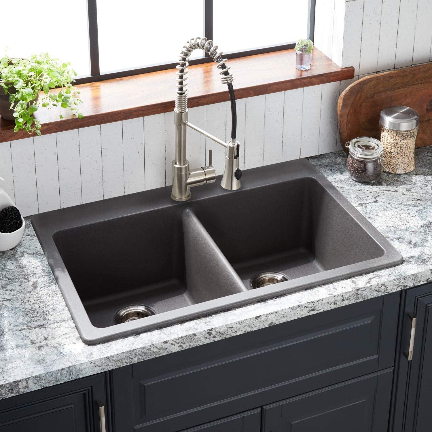 Totten 33" Black Granite Composite Double Bowl Undermount Sink