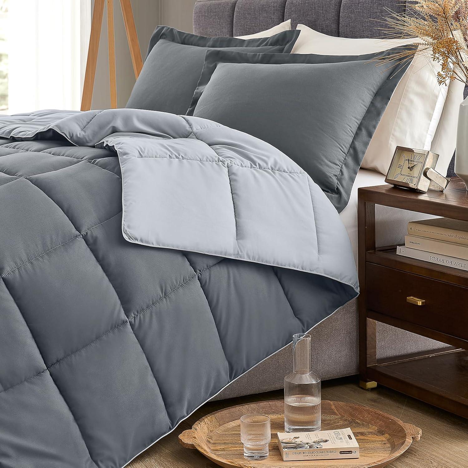 Gray Reversible Queen Down Alternative Comforter Set