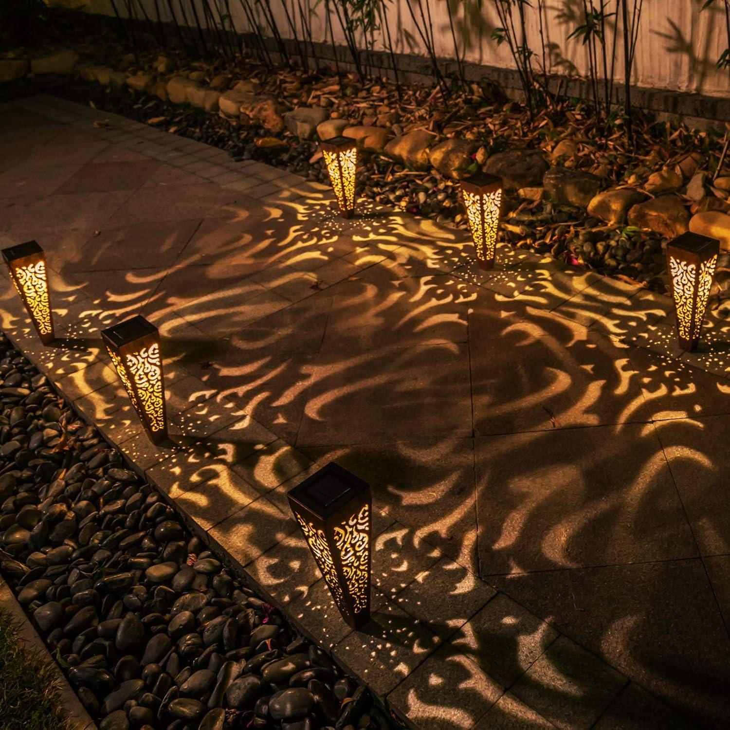6Pcs Solar Pathway Garden Lights Outdoor Decorative Stakes, Waterproof LED Landscape Lighting for Lawn, Walkway, Patio, Yard (8 Lumens)