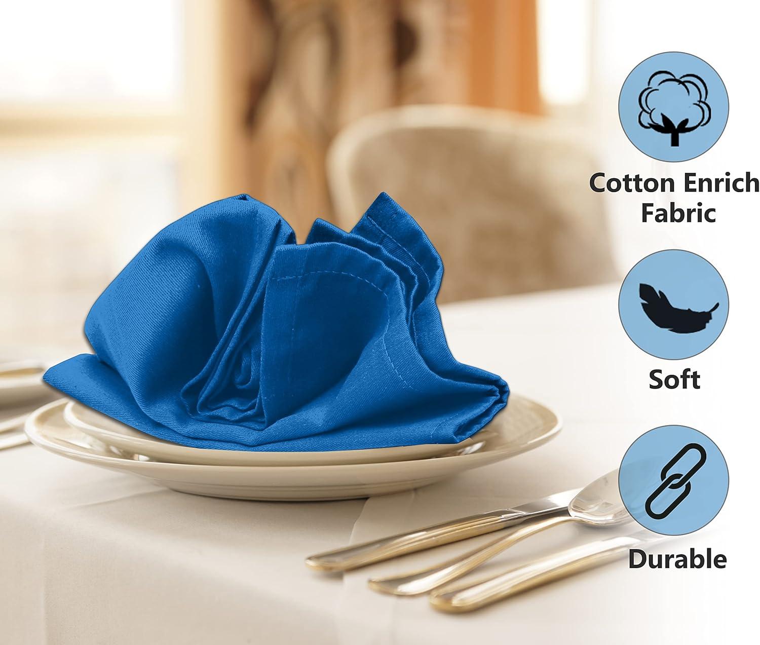 Ruvanti Cloth Napkins Set of 12, 18x18 inches Napkins Cloth Washable, Soft, Durable, Absorbent, Cotton Blend. Table Dinner Napkins Cloth for Hotel, Lunch, Restaurant, Wedding Event, Parties - Blue