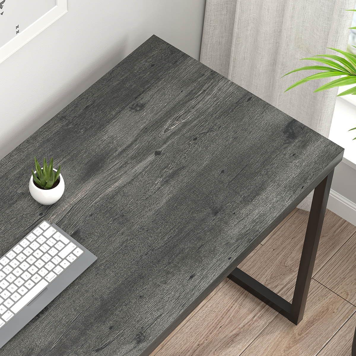 Gray 55-Inch Wood and Metal Computer Desk with Drawer