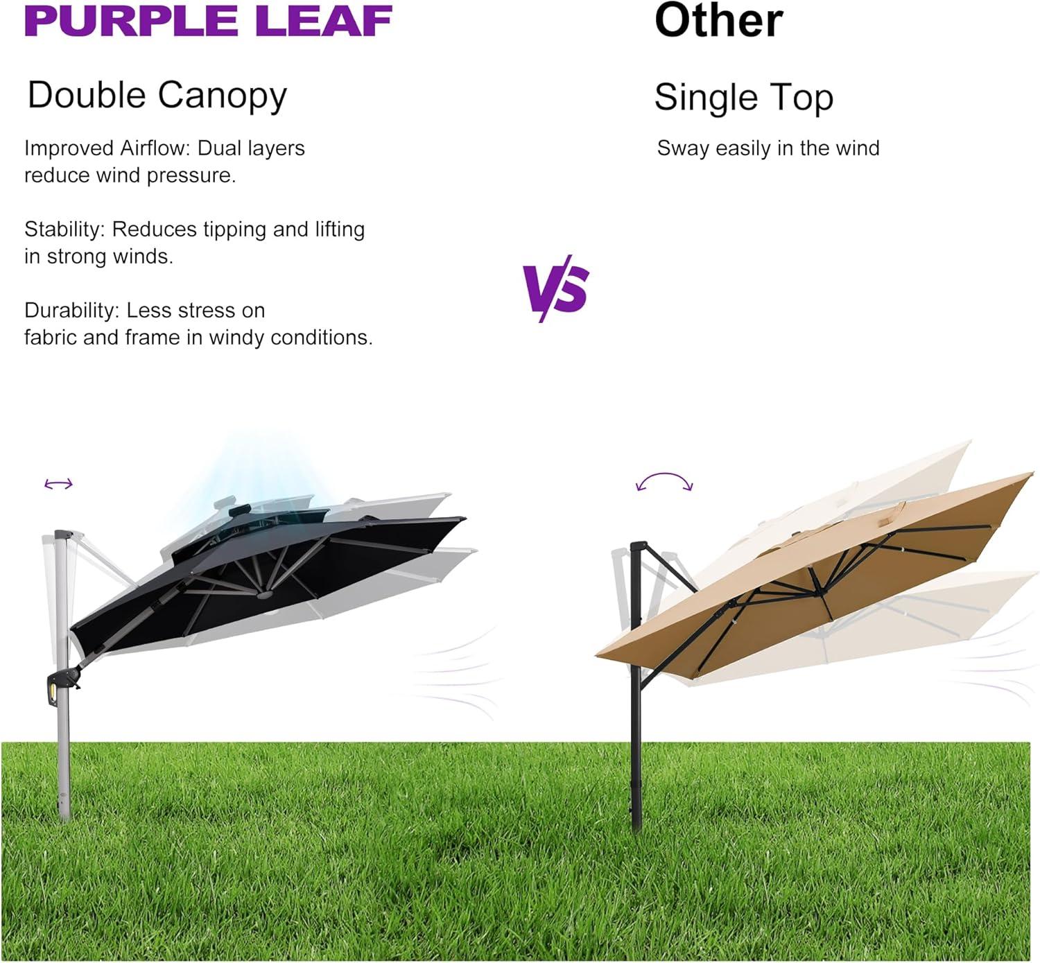 PURPLE LEAF 12-ft Aluminum Black Crank Cantilever Patio Umbrella with Lights
