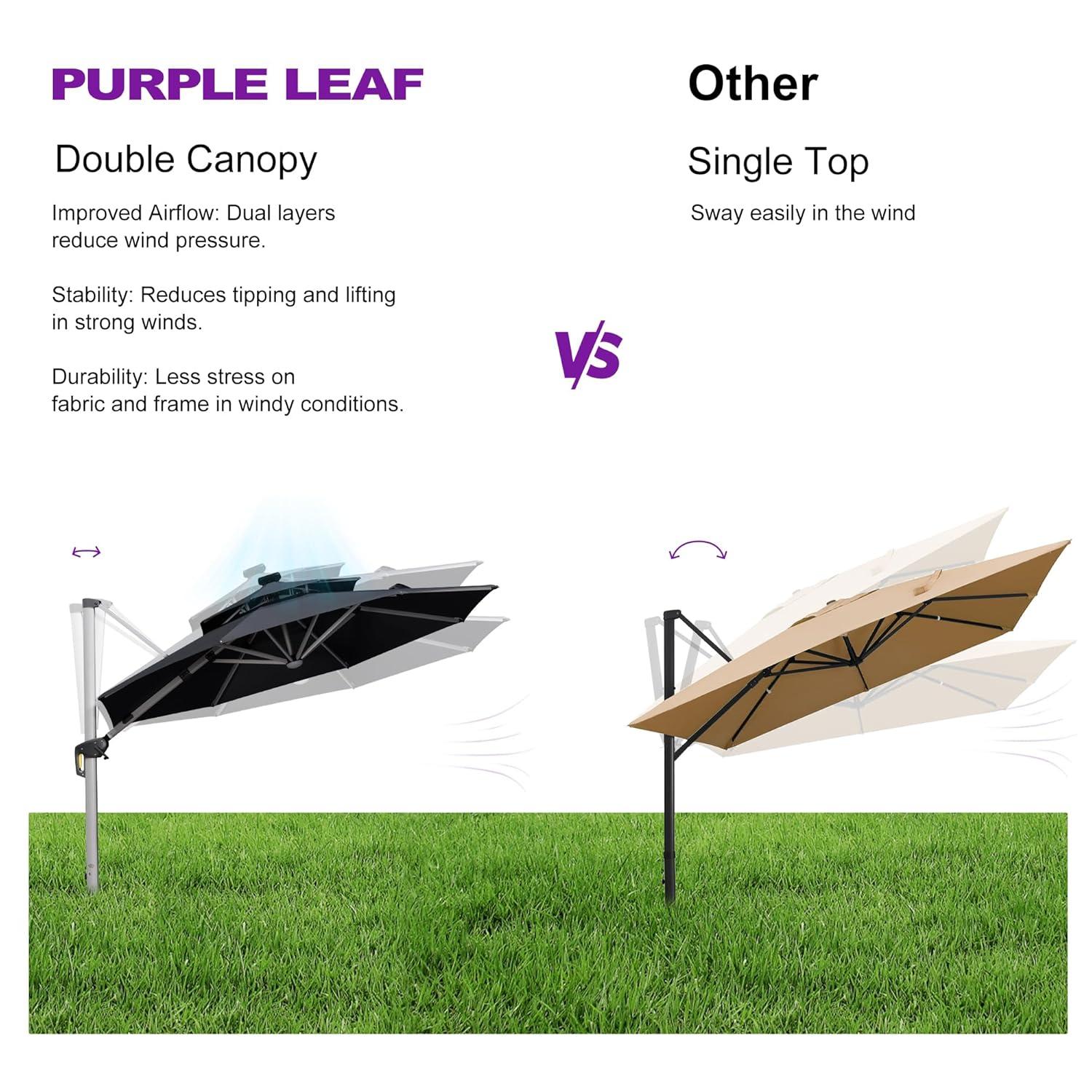 PURPLE LEAF 12-ft Aluminum Black Crank Cantilever Patio Umbrella with Lights