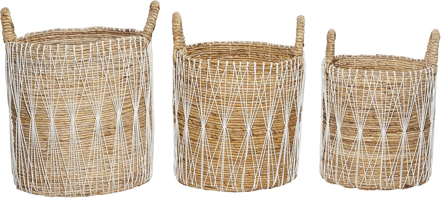 Handmade Bohemian Wicker Basket With Handles - Set of 3