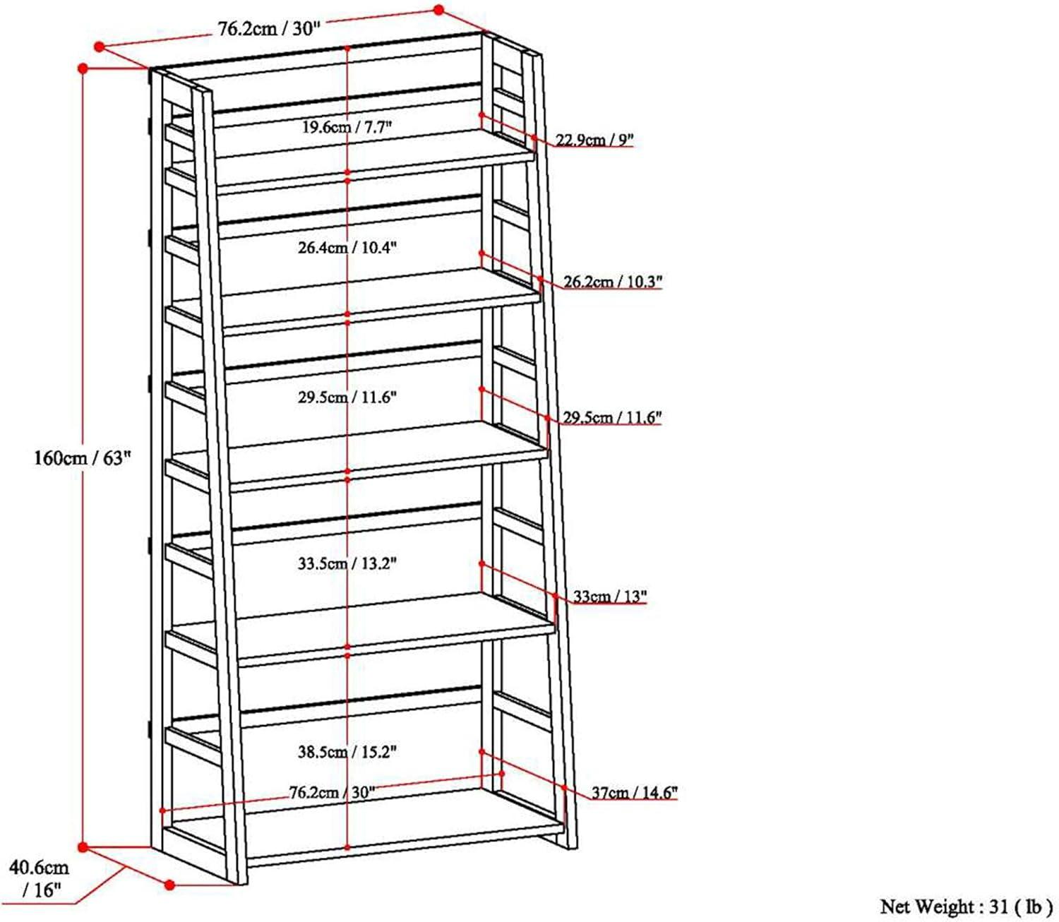 Acadian Solid Wood 4-Tier White Ladder Shelf Bookcase