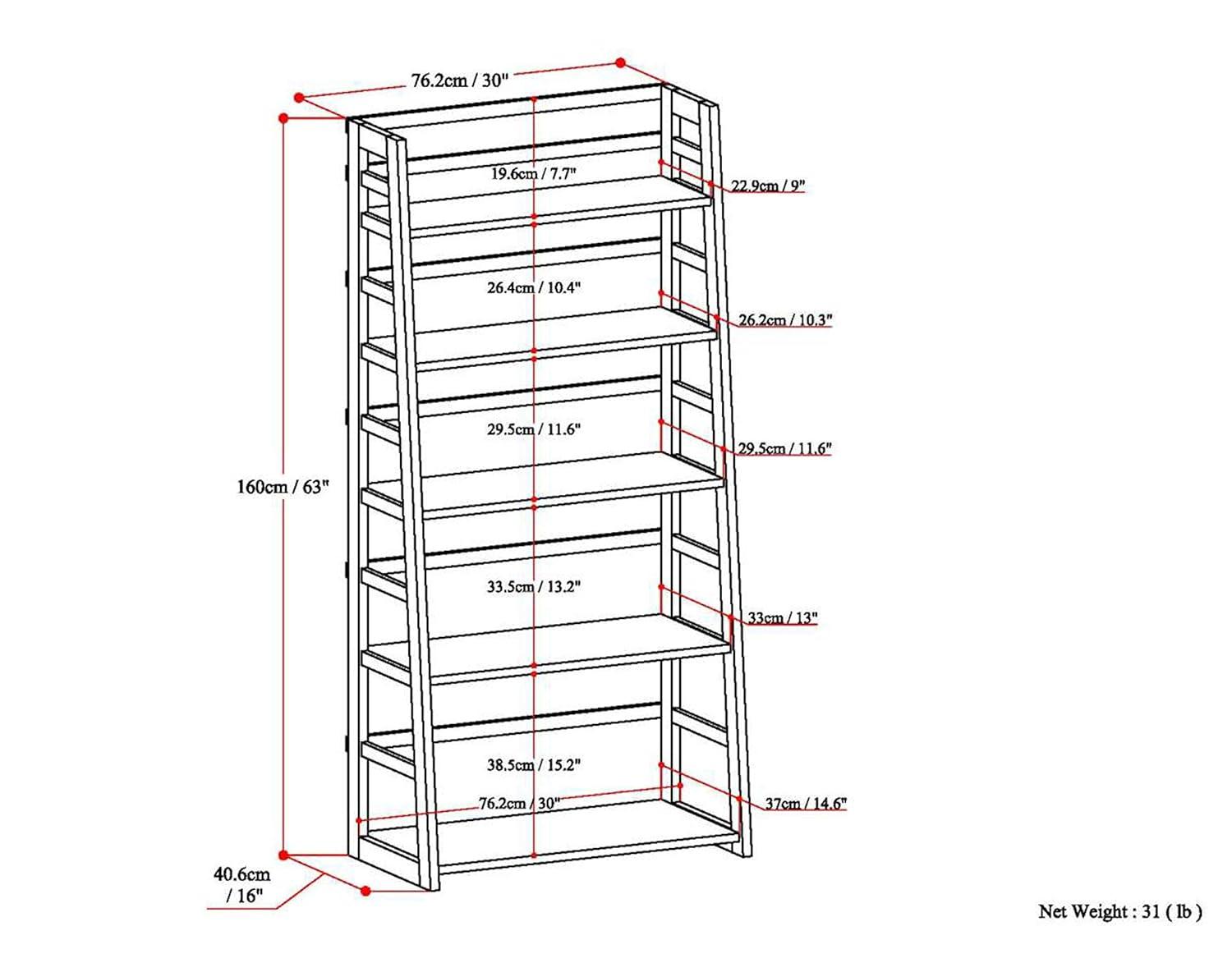 Simpli Home Acadian Ladder Shelf Bookcase in White