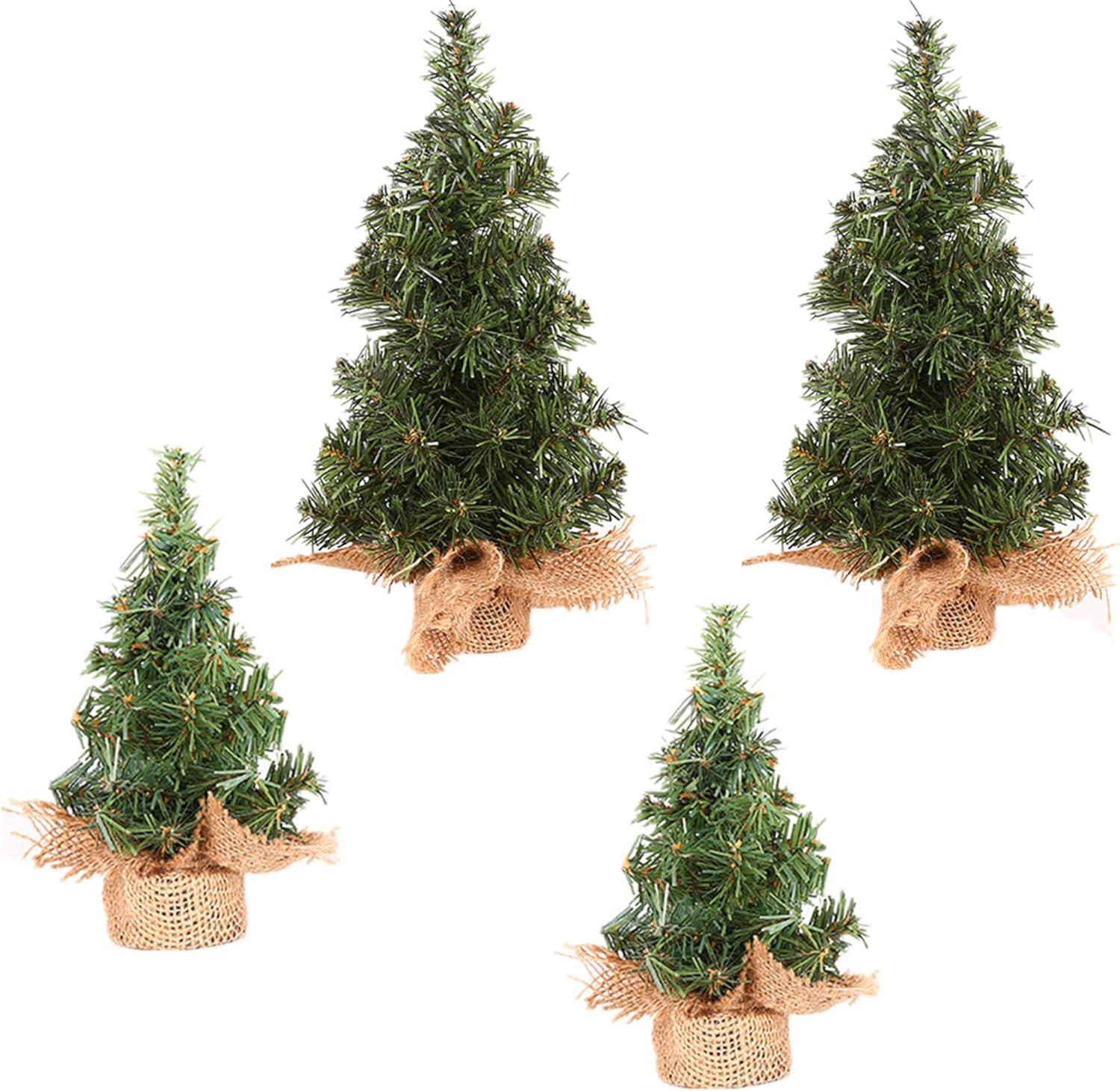 Set of 4 Mini Tabletop Pine Christmas Trees with Linen Base