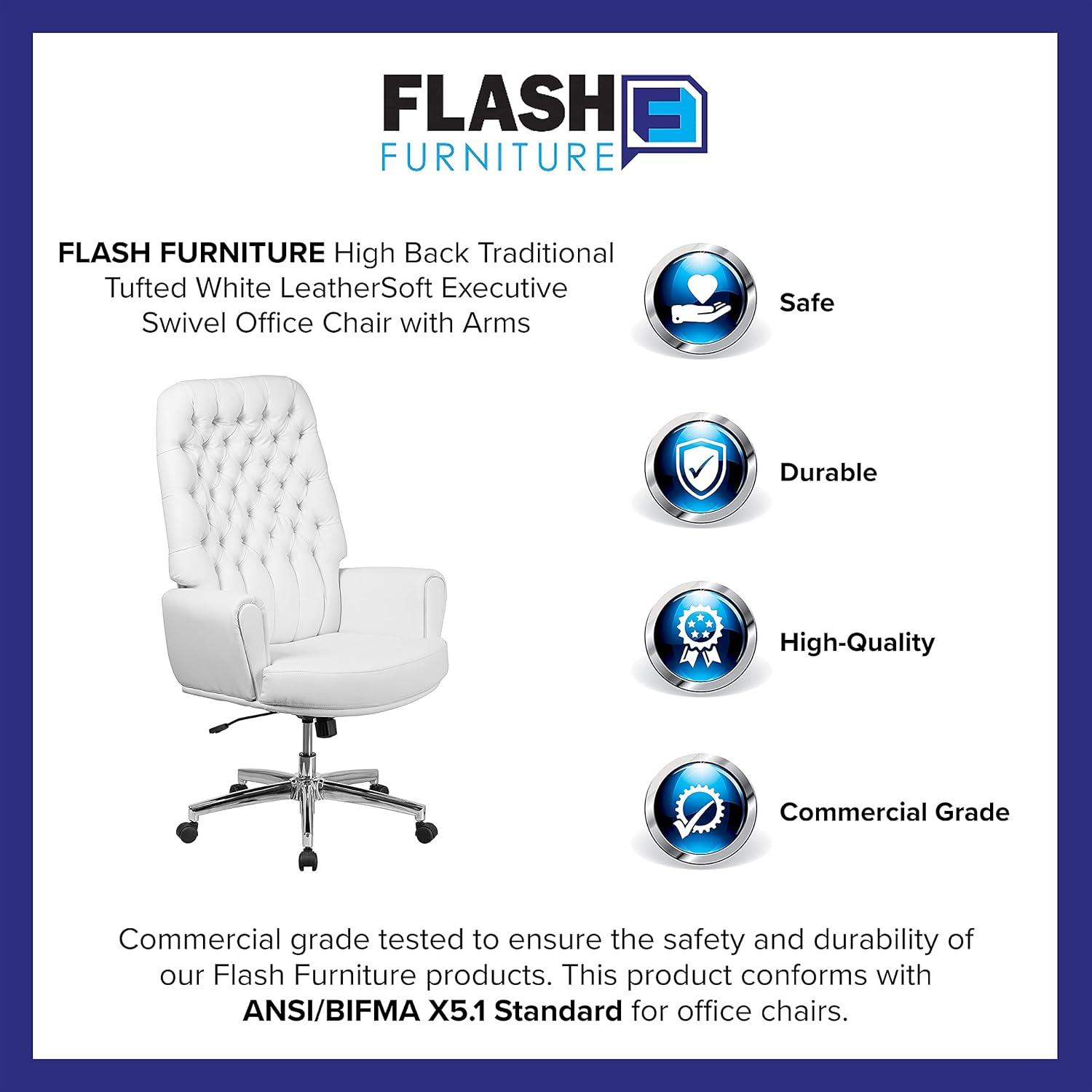 Flash Furniture High Back Traditional Tufted LeatherSoft Executive Swivel Office Chair with Silver Welt Arms