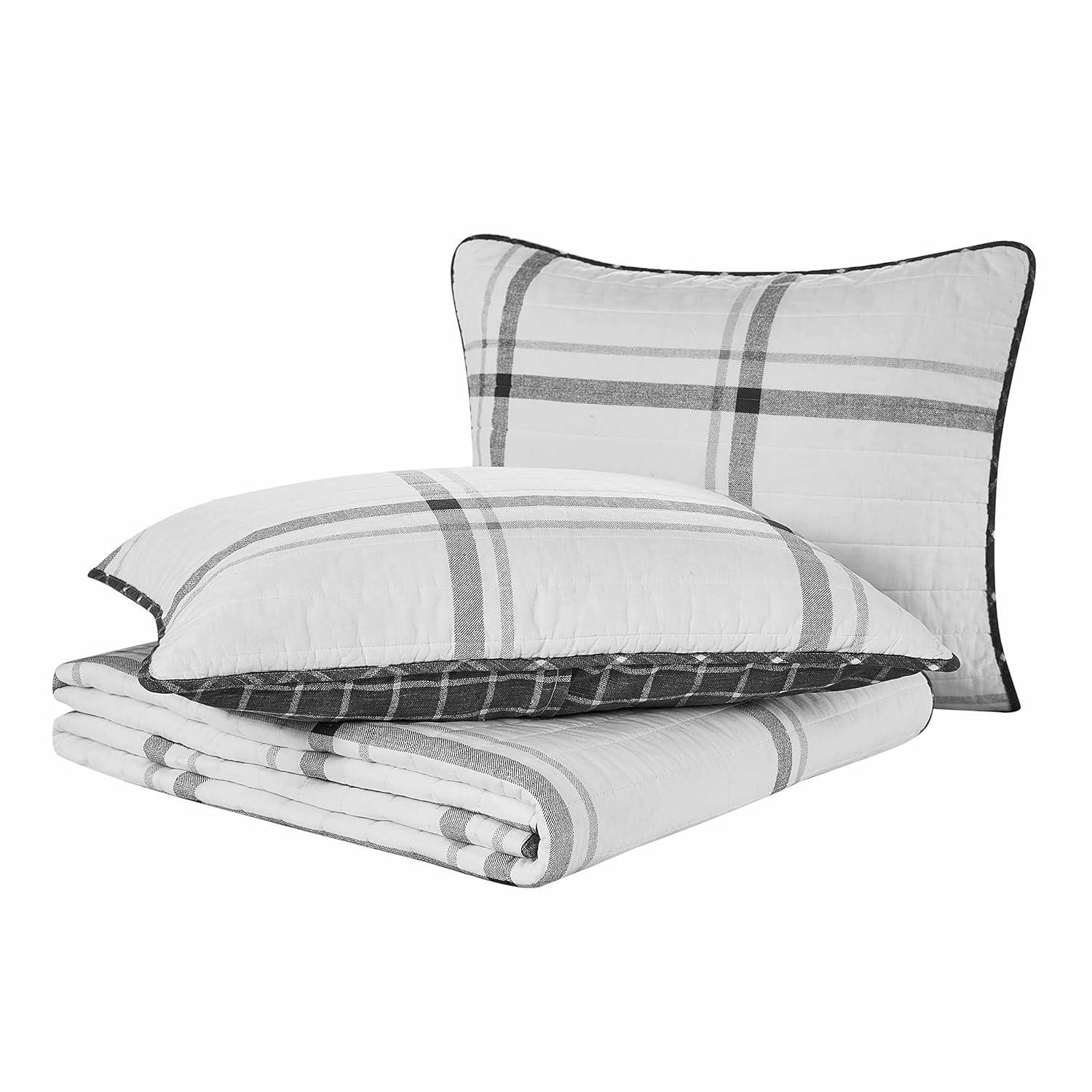 Heather Gray and White Cotton Full Quilt Set