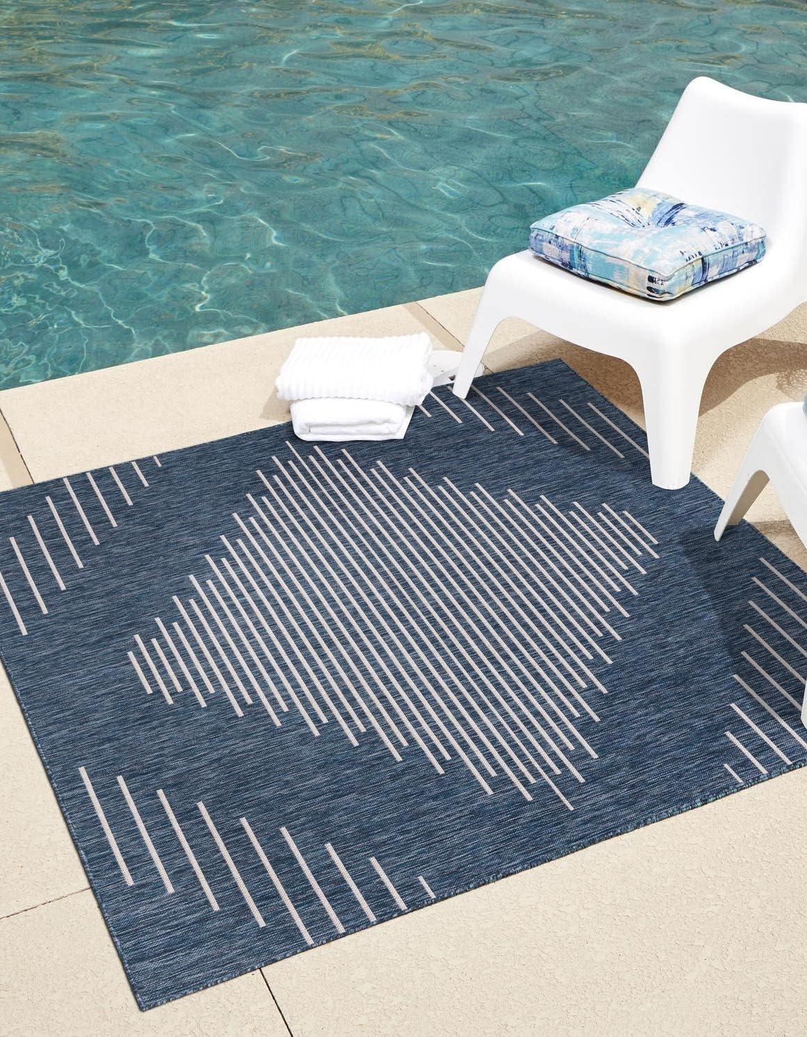 Unique Loom 7' 0 x 7' 0 Square Indoor/Outdoor Modern Blue Area Rug