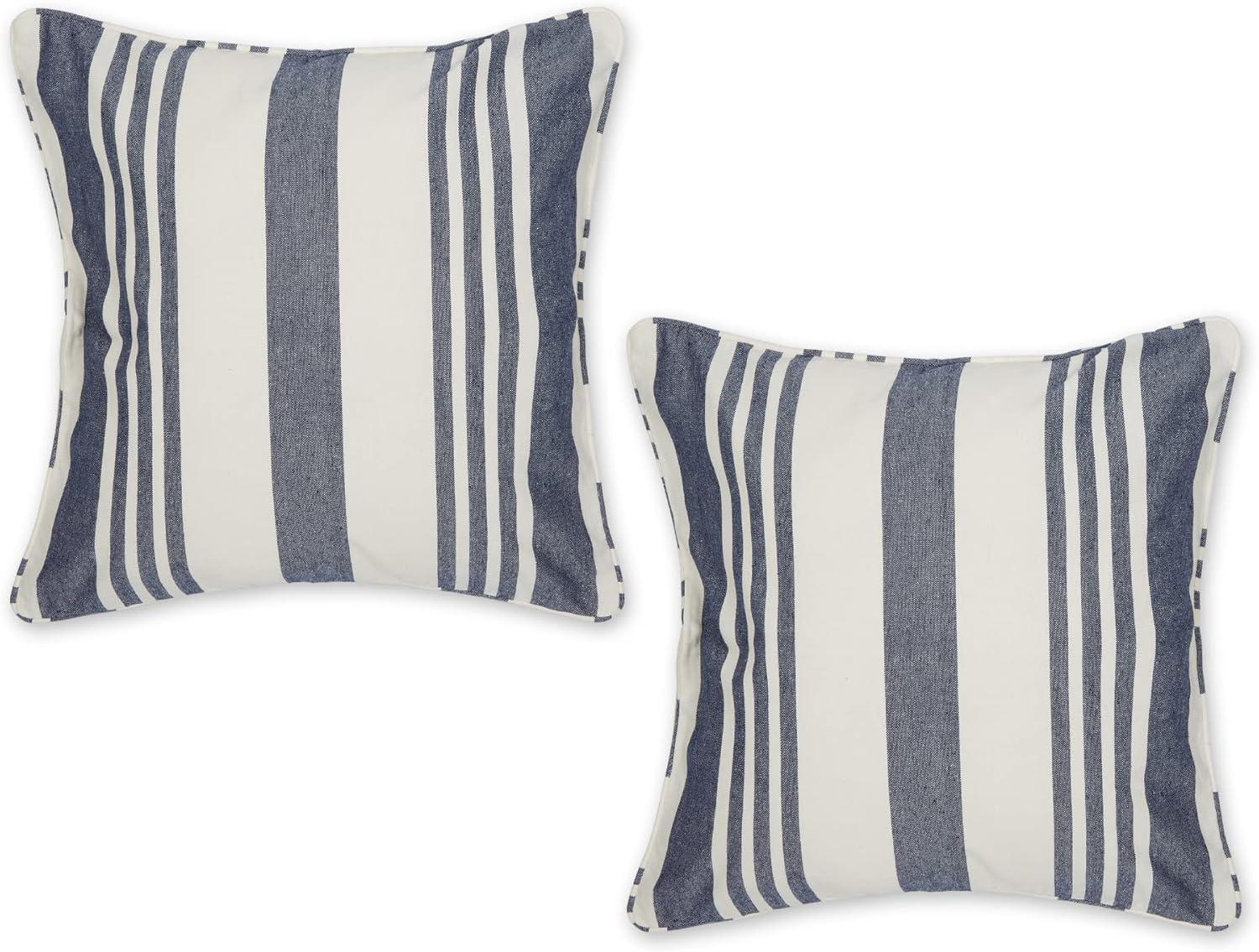 2pc 18"x18" Bold Chambray Striped Recycled Cotton Square Throw Pillow Cover - Design Imports