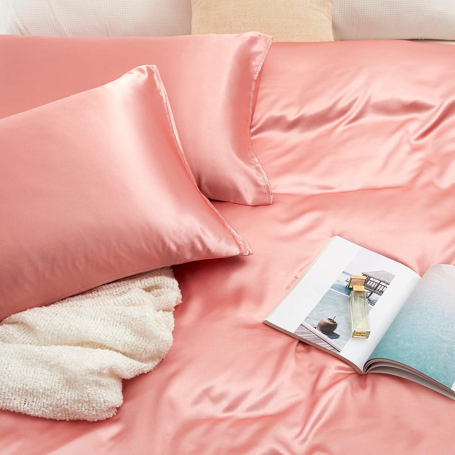 Blush Pink Queen Satin Deep Pocket Bed Sheet Set