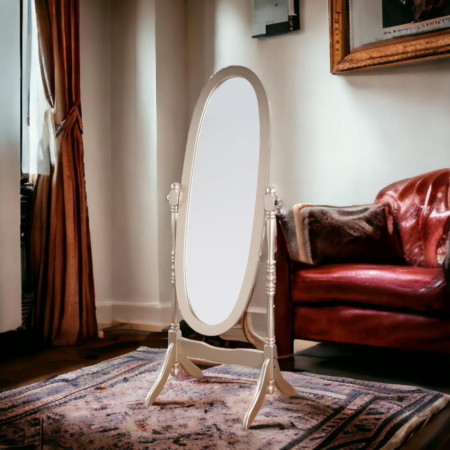 Roundhill Furniture Traditional Queen Anna Style Wood Floor Cheval Mirror Cherry