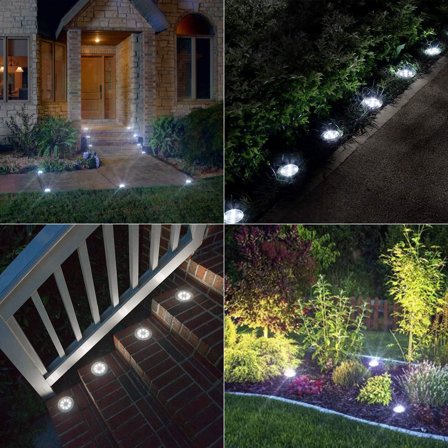 12 Pack Solar Ground Lights, 8 LED Solar Powered Disk Lights Outdoor Waterproof Garden Landscape Lighting for Yard Deck Lawn Patio Pathway Walkway