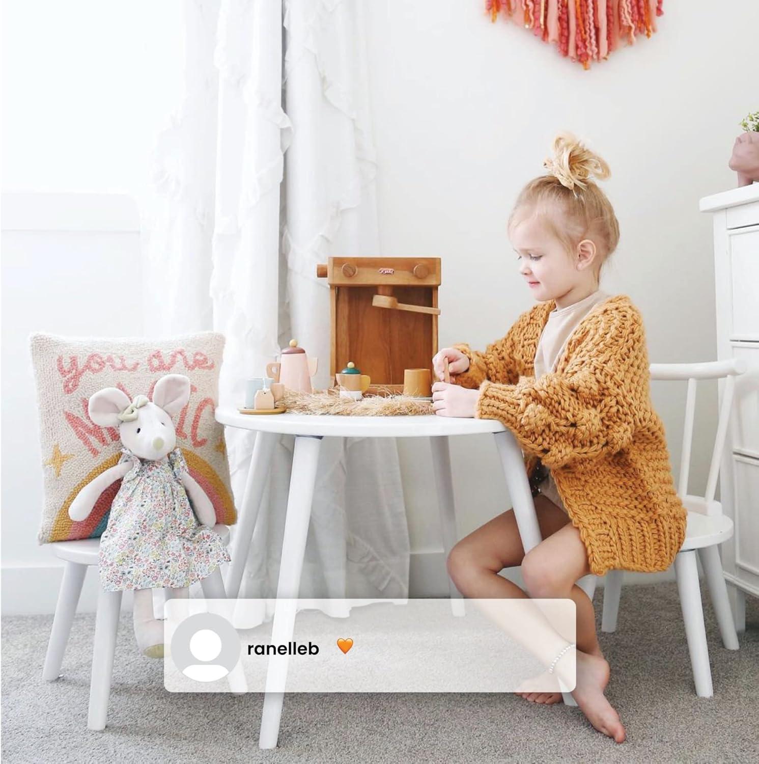 White Wooden Kids Round Play Table and Chair Set