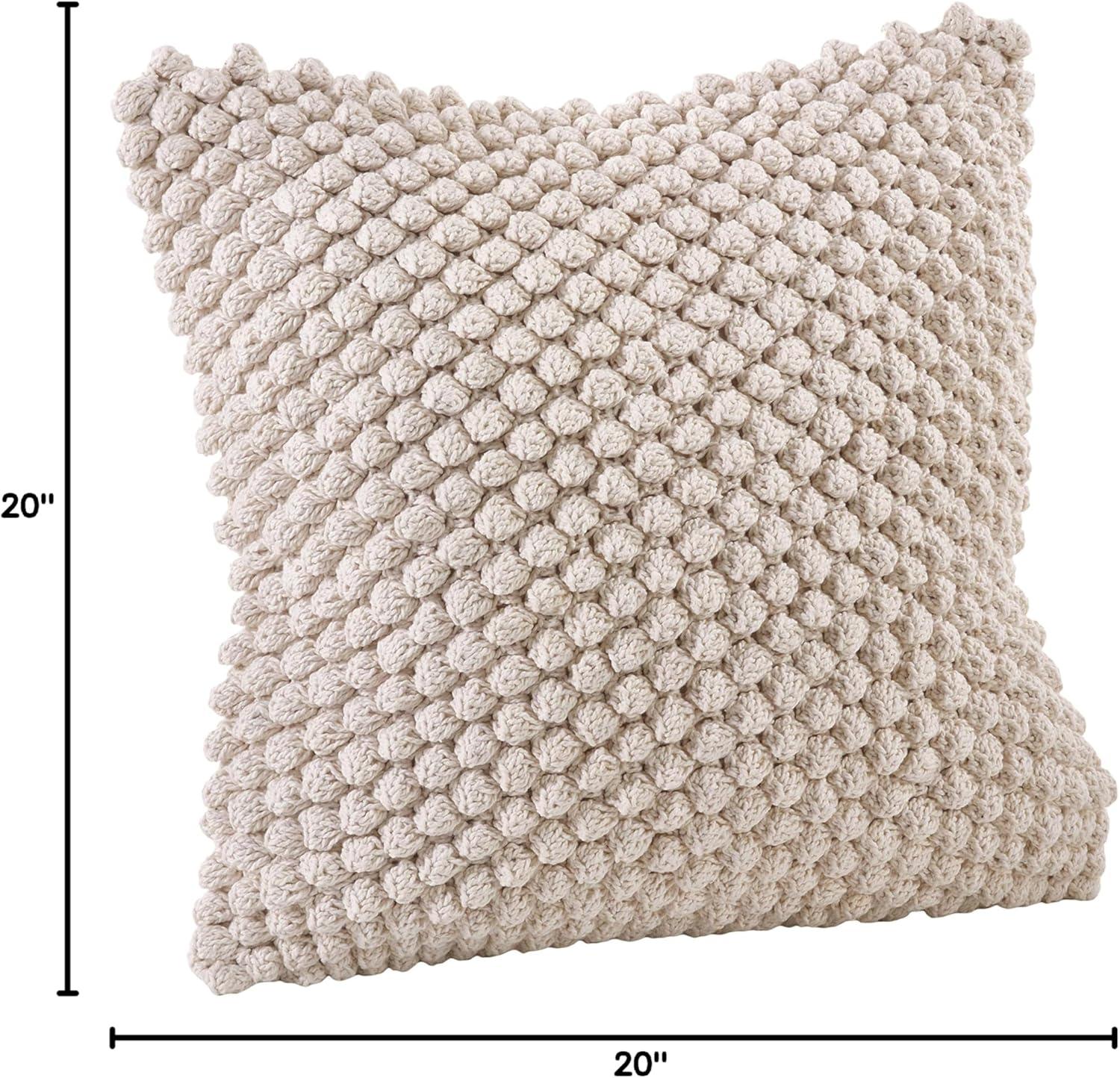 20"x20" Oversize Down Filled Crochet Pom-Pom Square Throw Pillow - Saro Lifestyle