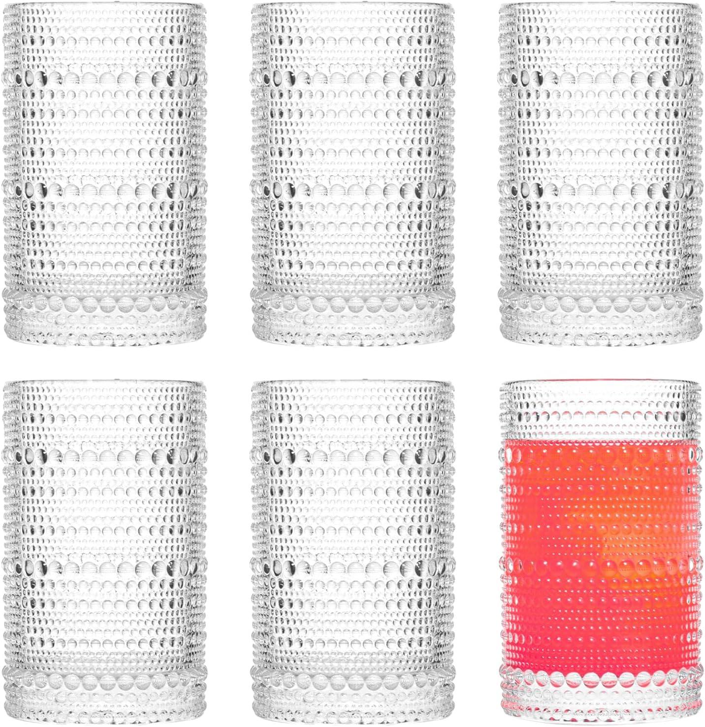 eleganttime 12 oz Vintage Bubble Textured Beverage Glasses (Set of 6)