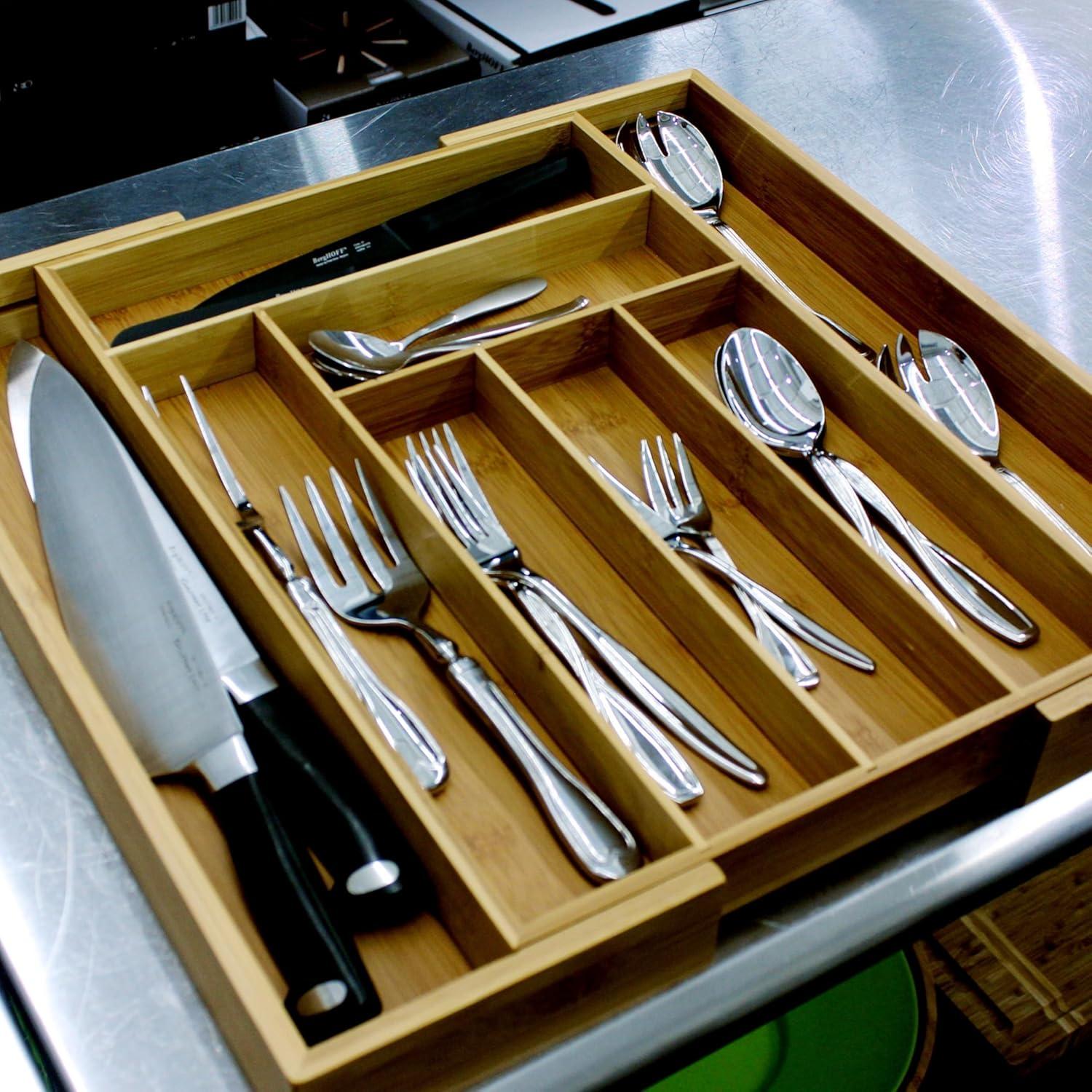 Expandable Bamboo 8-Slot Flatware Organizer