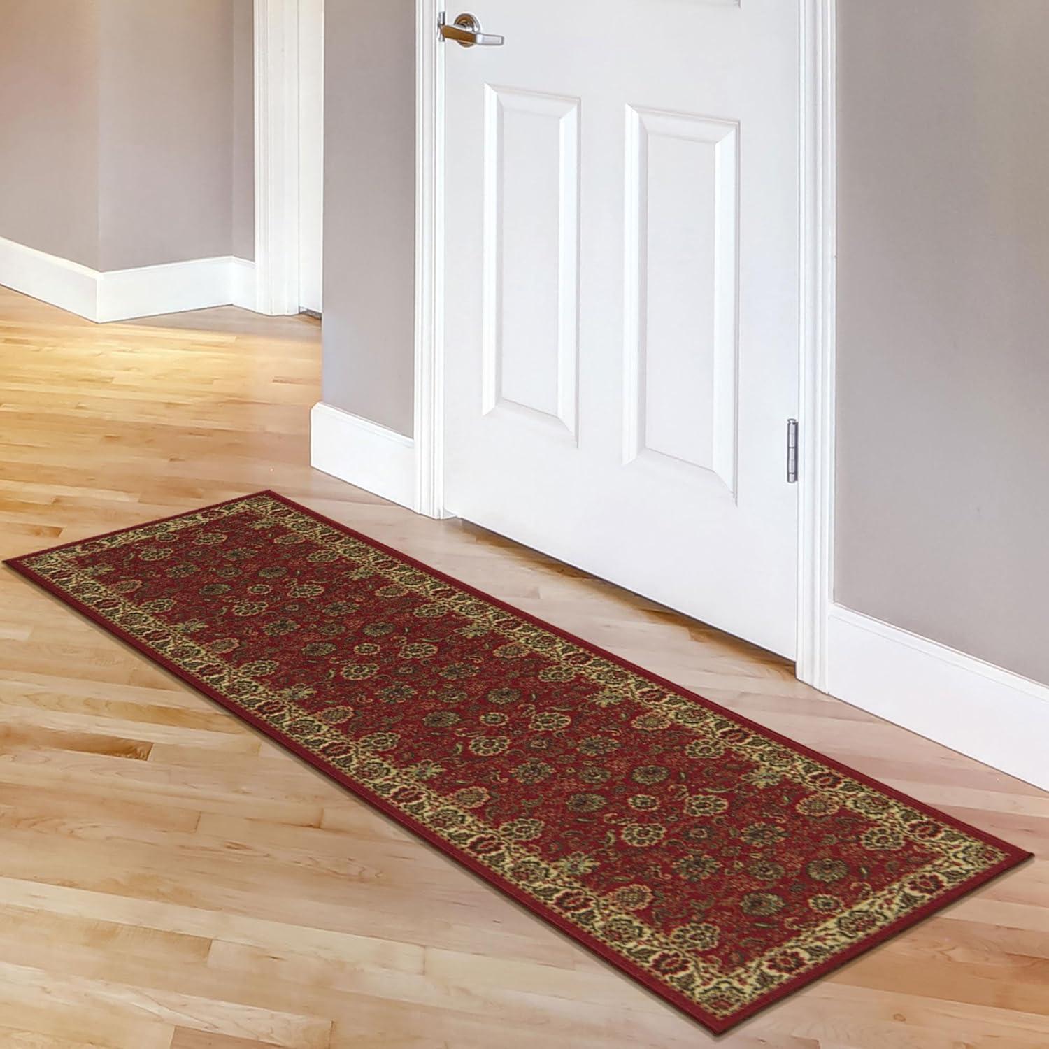 Ottomanson Machine Washable Non-Slip Rubberback Oriental 2x5 Indoor Runner Rug, 20" x 59", Red