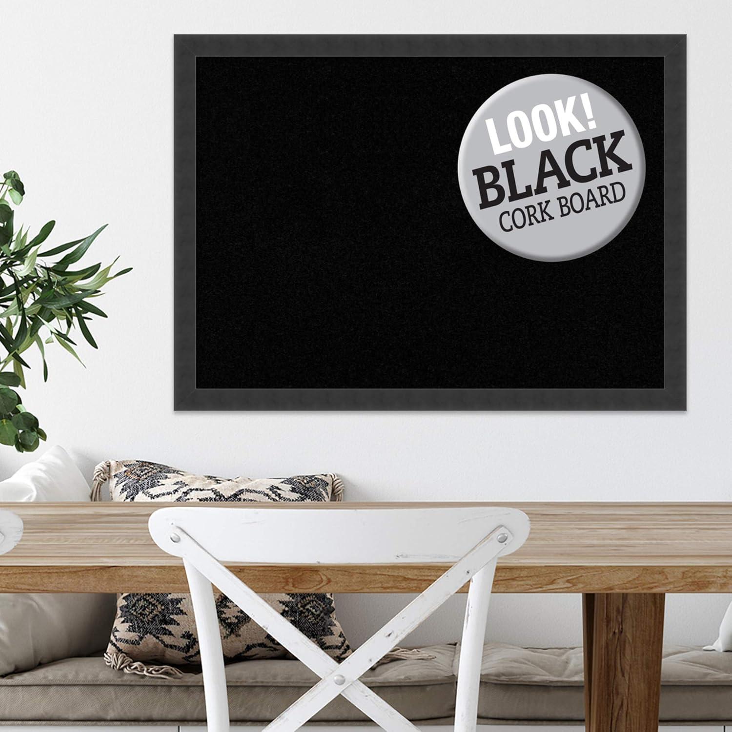 Amanti Art Cork Board Wood Framed Mezzanotte Black Bulletin Board, Organization Board, Pin Board