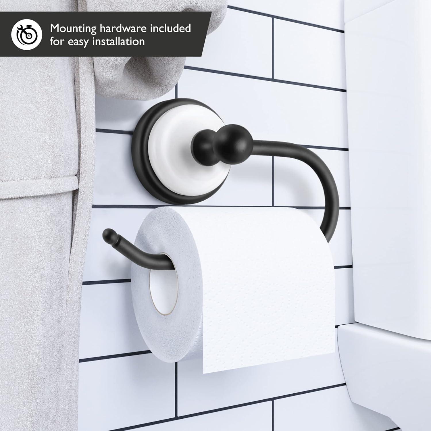 Savannah Matte Black and White Wall-Mounted Toilet Paper Holder