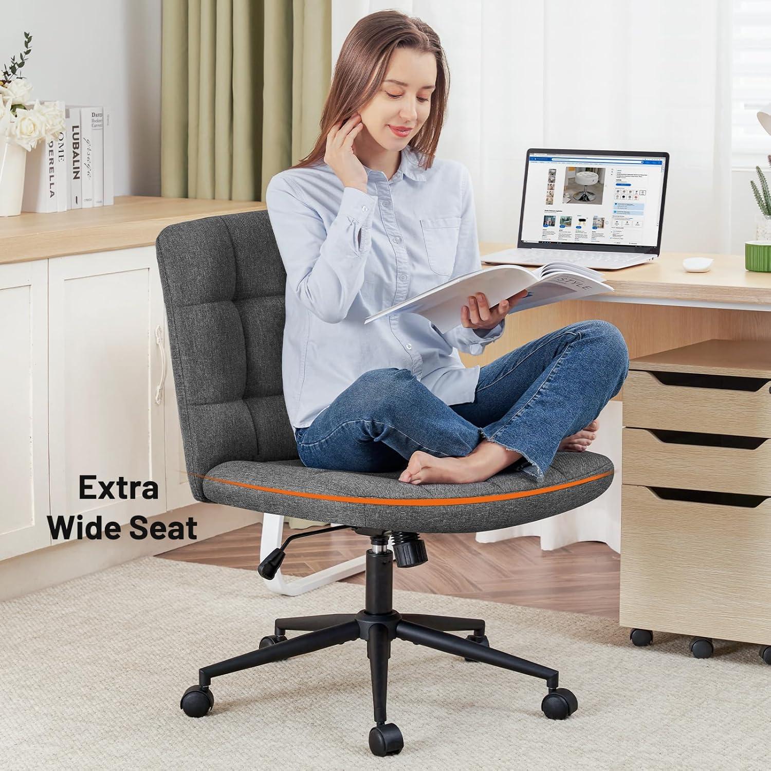 Furniliving Home Office Desk Chairs with Wheels Wide Desk Chair Mid Back Vanity Chair Modern Computer Desk Chair Swivel Accent Chair, DarkGrey