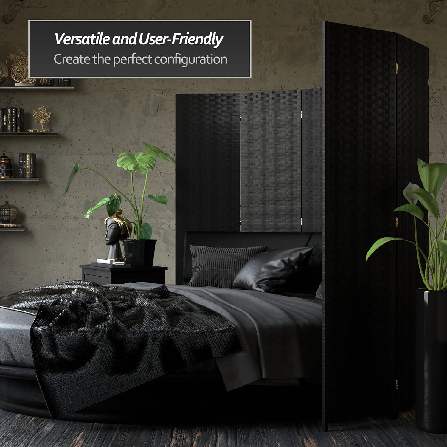 8 Panel Tall Woven Fiber Room Divider Black