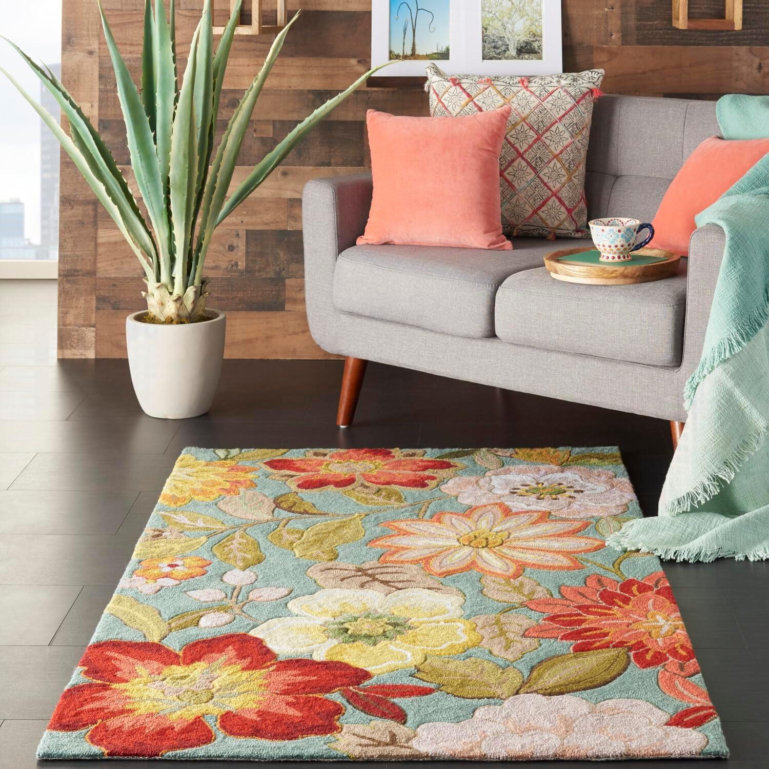 Nourison Fantasy FA18 Aqua Area Rug 5' x 7'6"