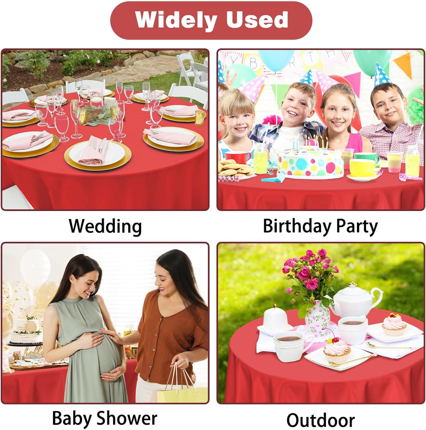 Crown Display Premium Quality Plastic Tablecloth 84 Inch. Round- Red- 6 Packs