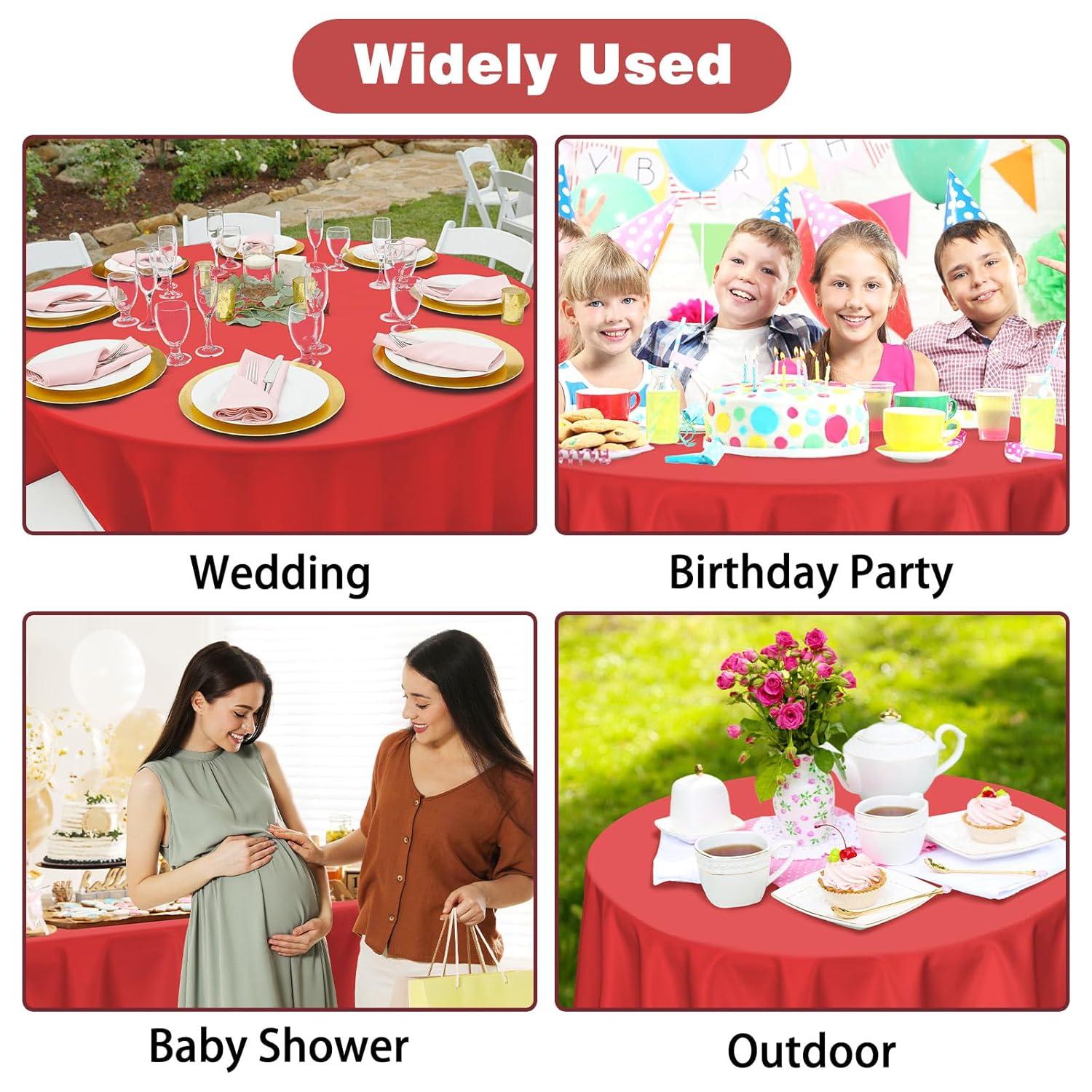 Crown Display Premium Quality Plastic Tablecloth 84 Inch. Round- Red- 6 Packs