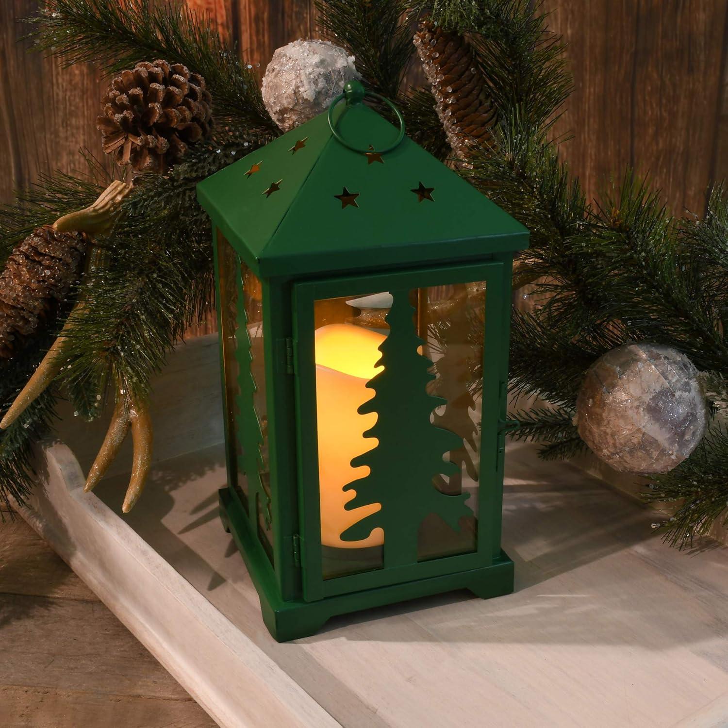 Winter Whisper Pine Tree LED Candle Lantern - Battery Operated