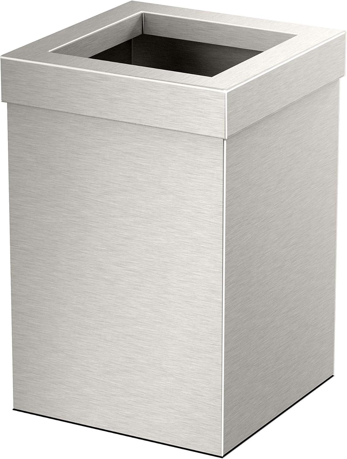 Elevate Stainless Steel 3-Gallon Wastebasket with Open Removable Lid |SquareOpen Top Trash Can with Padded Base