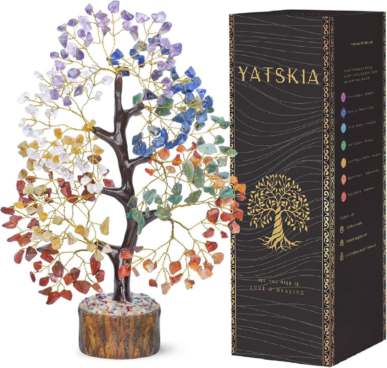 Multicolor Crystal Chakra Tree with Golden Wire