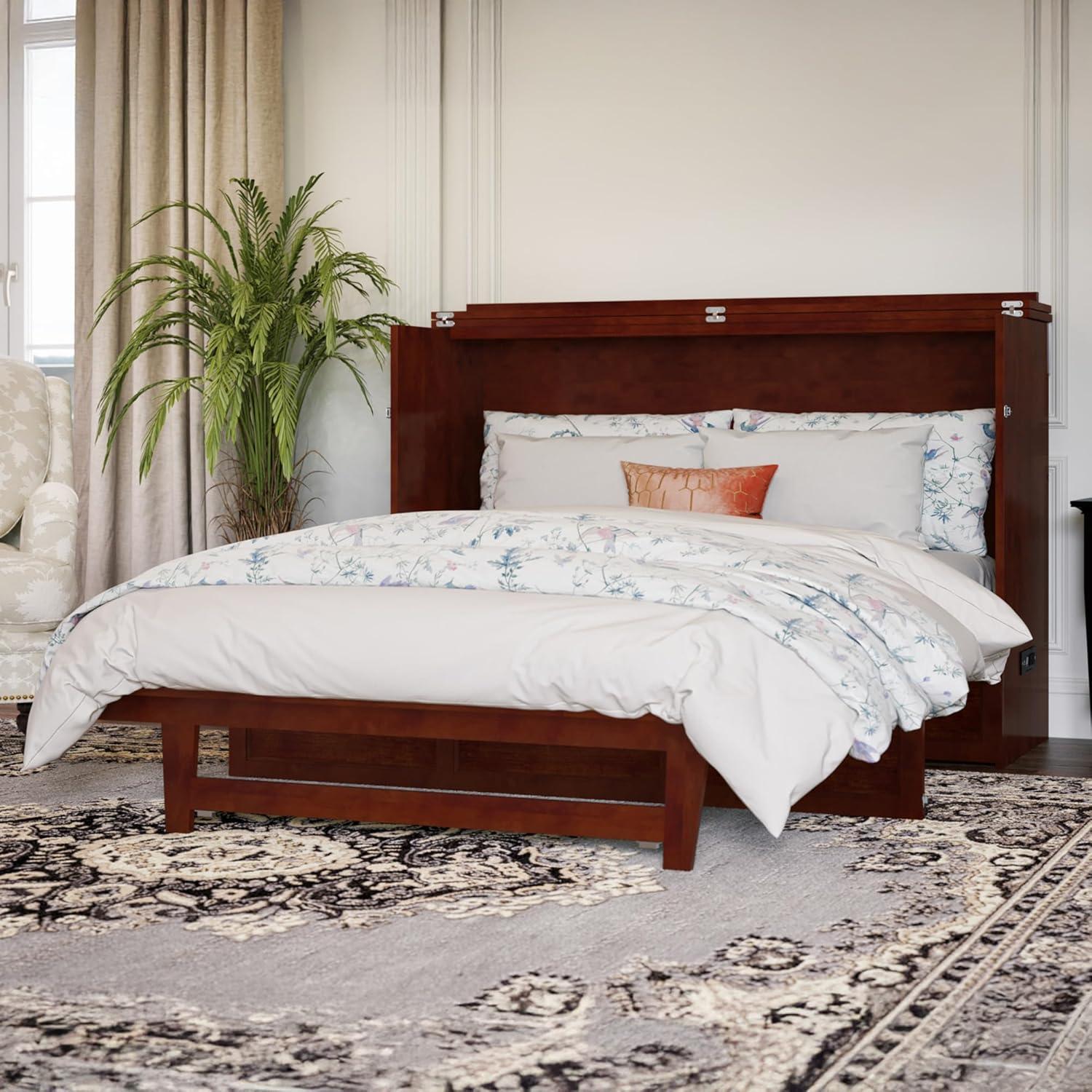 Queen Northfield Murphy Bed Chest Walnut - AFI: Hardwood Frame, Built-In USB Ports & Storage Drawer