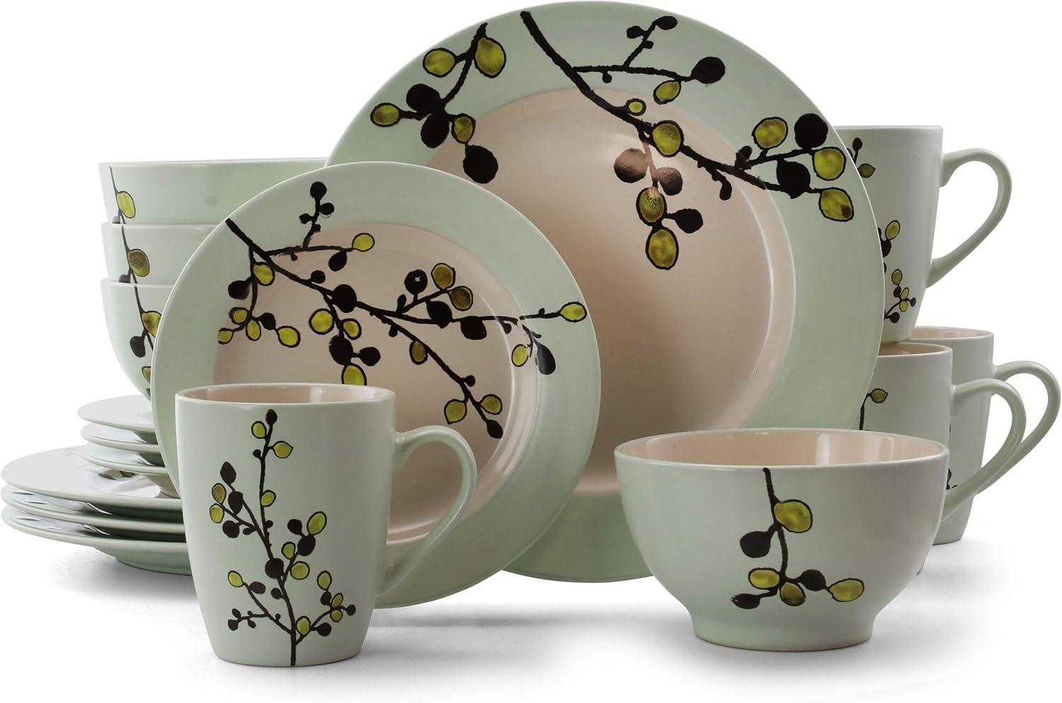 16pc Stoneware Luxurious Olive Dinnerware Set Green - Elama