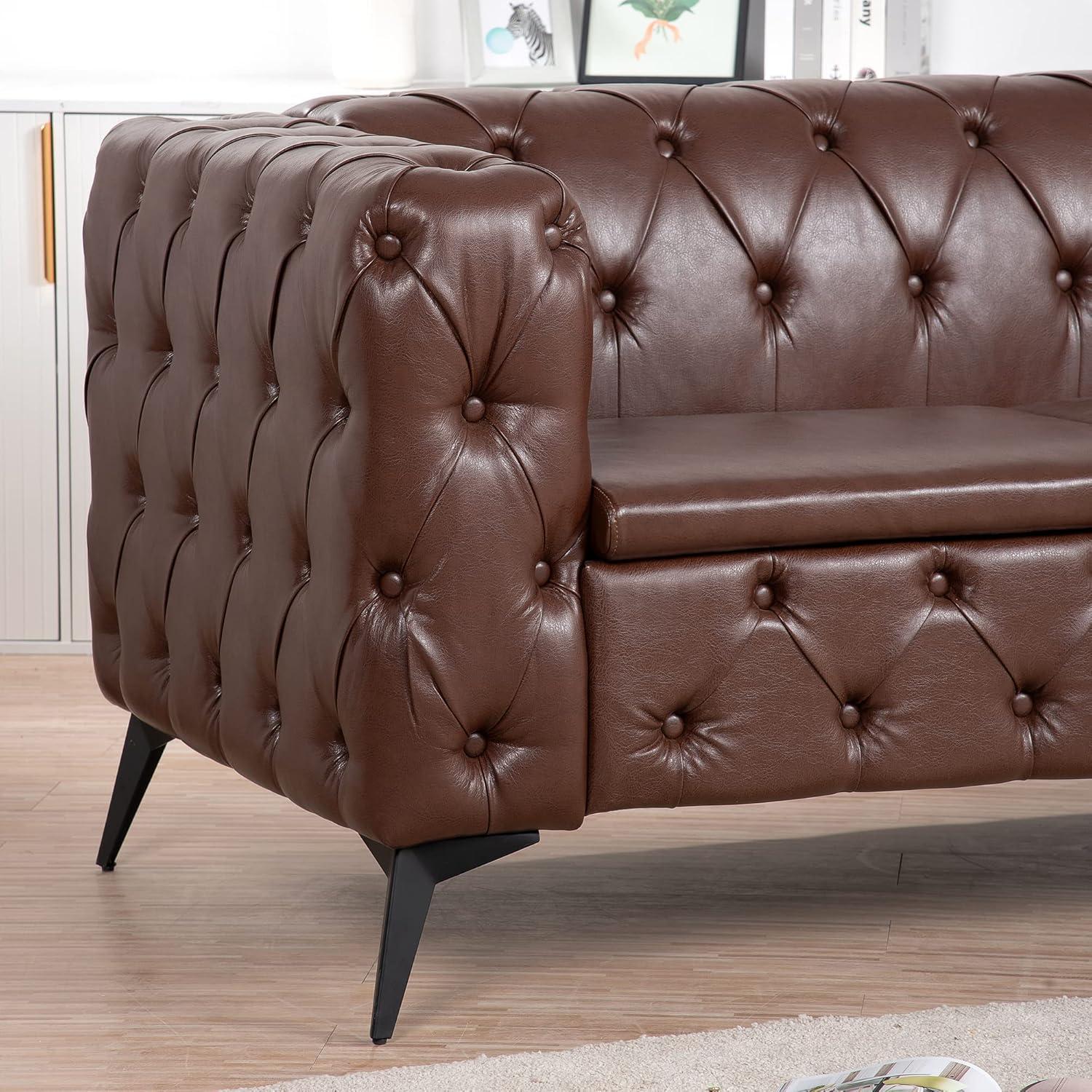 QHITTY Chesterfield Tufted Sofa, Leather Couch Accent Upholstered 3 Seater Button Sofa with Tufted Back for Living Room Bedroom Furniture (Dark Brown)