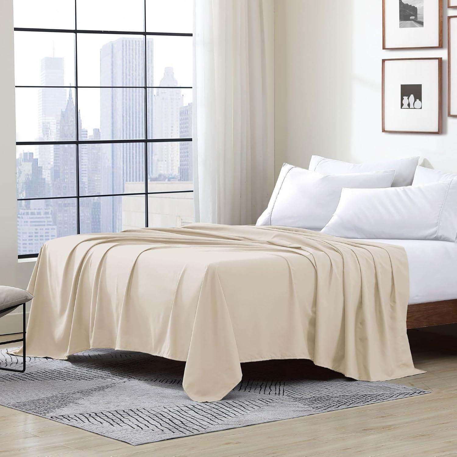 Swift Home | 1-Piece Microfiber Flat Sheet Cream Queen