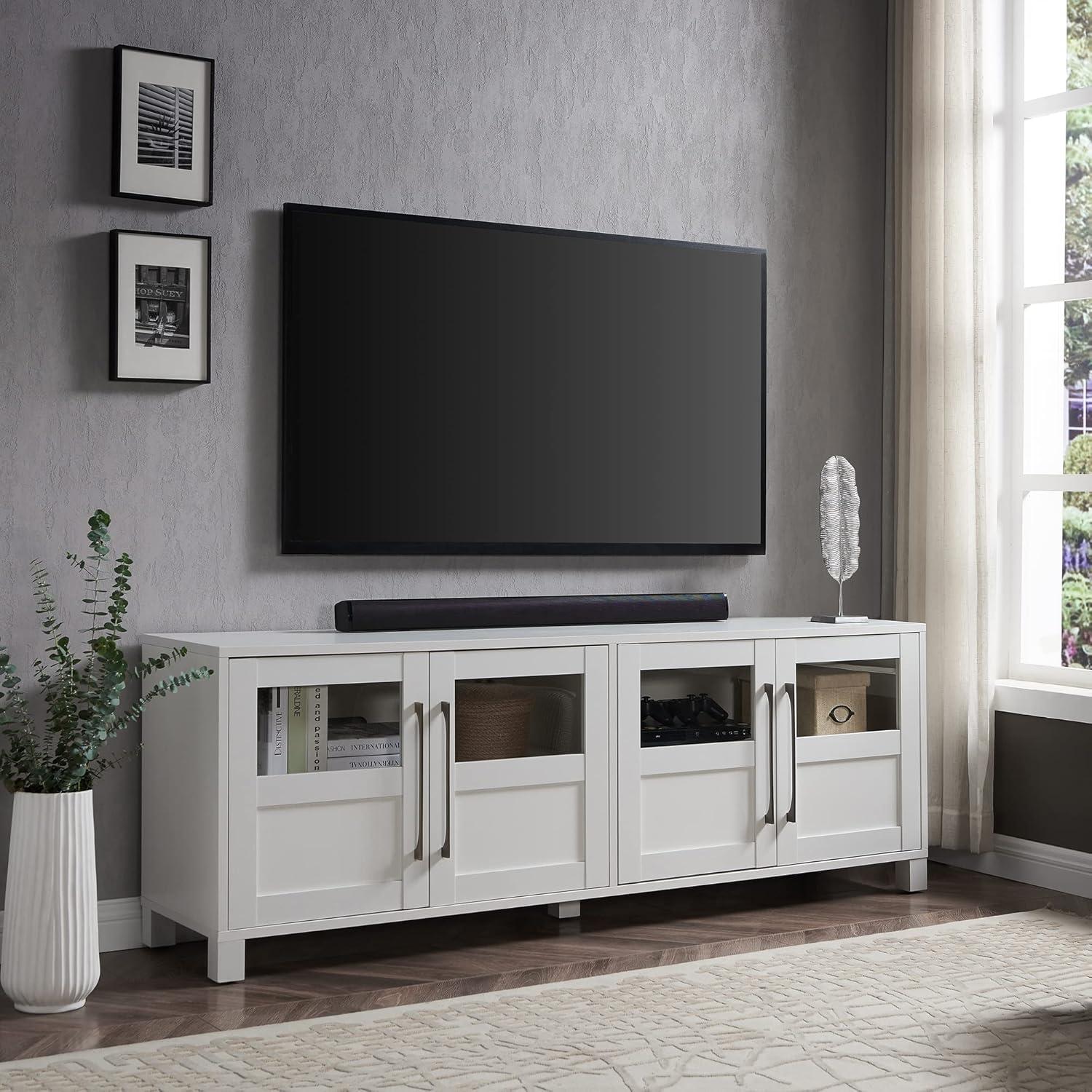 Holbrook Modern White 68" TV Stand with Glass & Solid Doors