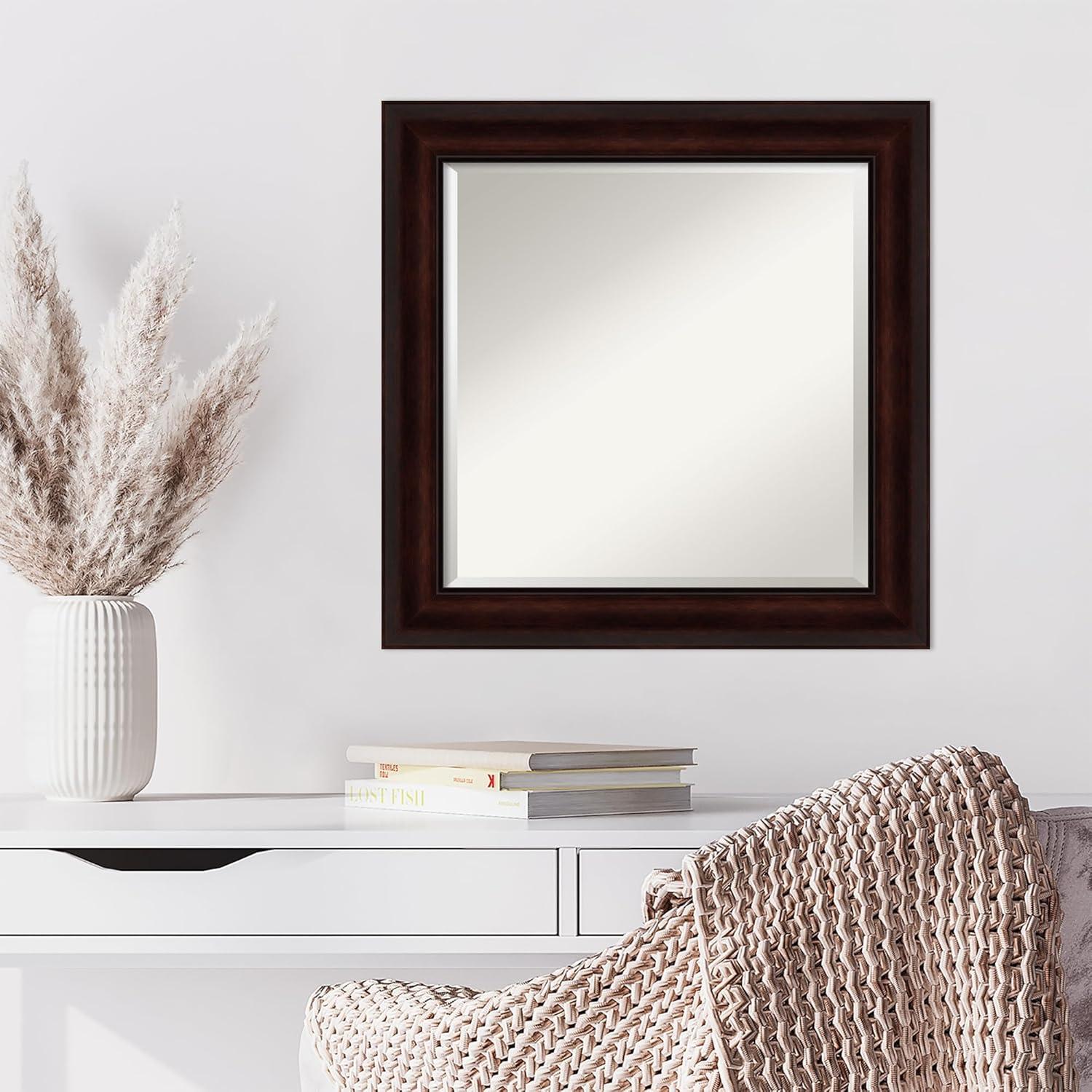 Amanti Art Beveled Bathroom Wall Mirror - Coffee Bean Brown Frame - Coffee Bean Brown Outer Size: 25 x 25 in