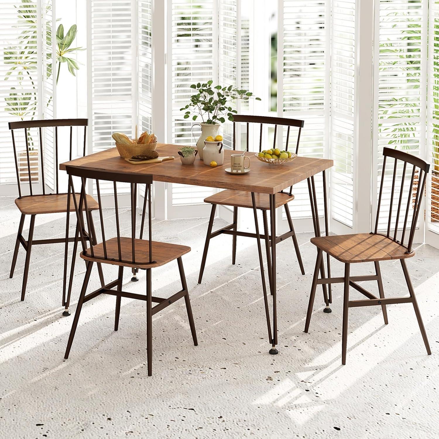 Teak and Metal 5-Piece Dining Set with Swivel Feet